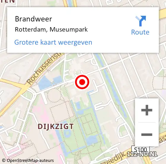 Locatie op kaart van de 112 melding: Brandweer Rotterdam, Museumpark op 10 mei 2024 15:58