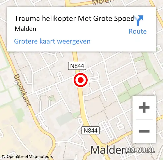 Locatie op kaart van de 112 melding: Trauma helikopter Met Grote Spoed Naar Malden op 10 mei 2024 16:00