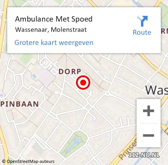 Locatie op kaart van de 112 melding: Ambulance Met Spoed Naar Wassenaar, Molenstraat op 10 mei 2024 16:07