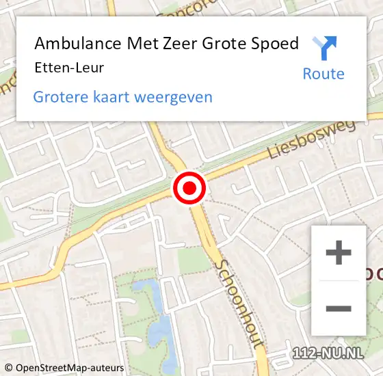 Locatie op kaart van de 112 melding: Ambulance Met Zeer Grote Spoed Naar Etten-Leur op 10 mei 2024 16:17