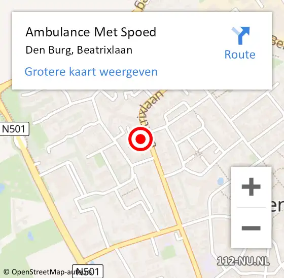 Locatie op kaart van de 112 melding: Ambulance Met Spoed Naar Den Burg, Beatrixlaan op 10 mei 2024 16:18