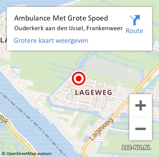 Locatie op kaart van de 112 melding: Ambulance Met Grote Spoed Naar Ouderkerk aan den IJssel, Frankenweer op 10 mei 2024 16:32