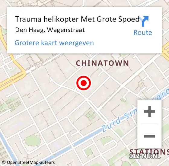 Locatie op kaart van de 112 melding: Trauma helikopter Met Grote Spoed Naar Den Haag, Wagenstraat op 10 mei 2024 16:41