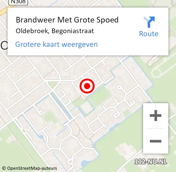 Locatie op kaart van de 112 melding: Brandweer Met Grote Spoed Naar Oldebroek, Begoniastraat op 10 mei 2024 16:41