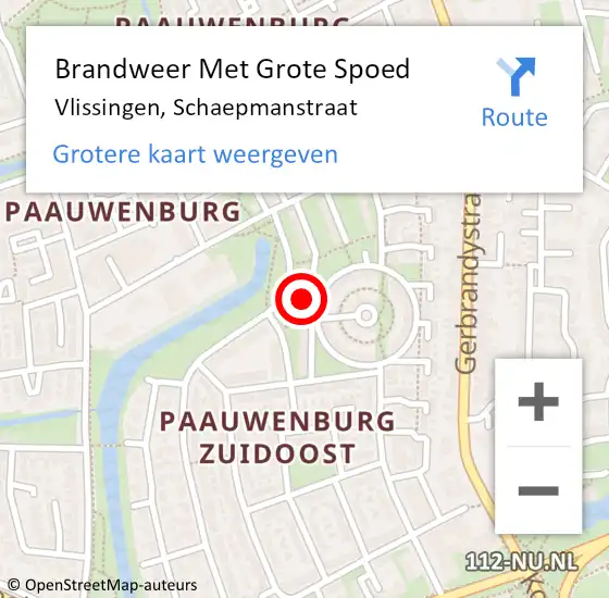 Locatie op kaart van de 112 melding: Brandweer Met Grote Spoed Naar Vlissingen, Schaepmanstraat op 10 mei 2024 16:42