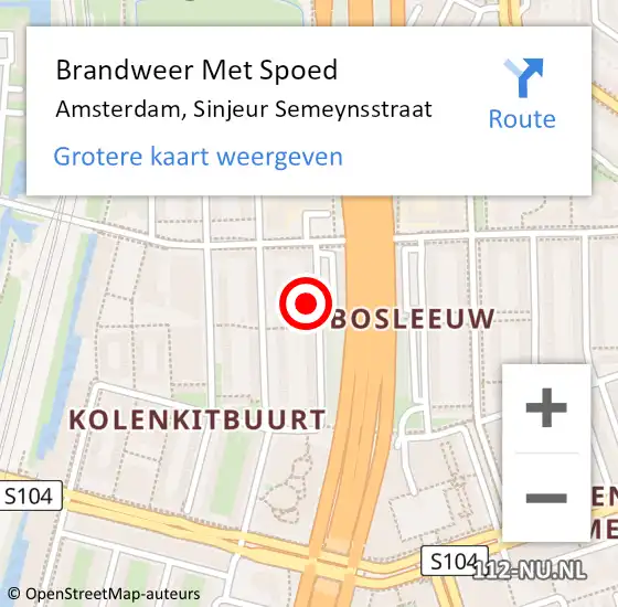Locatie op kaart van de 112 melding: Brandweer Met Spoed Naar Amsterdam, Sinjeur Semeynsstraat op 10 mei 2024 16:46