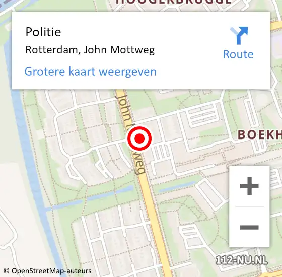 Locatie op kaart van de 112 melding: Politie Rotterdam, John Mottweg op 10 mei 2024 16:51