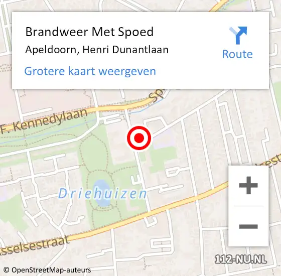 Locatie op kaart van de 112 melding: Brandweer Met Spoed Naar Apeldoorn, Henri Dunantlaan op 10 mei 2024 16:53