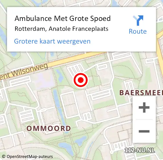 Locatie op kaart van de 112 melding: Ambulance Met Grote Spoed Naar Rotterdam, Anatole Franceplaats op 10 mei 2024 17:09