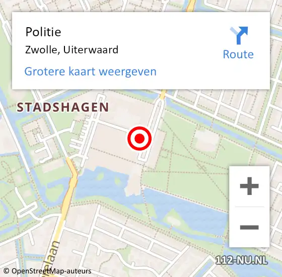 Locatie op kaart van de 112 melding: Politie Zwolle, Uiterwaard op 10 mei 2024 17:12