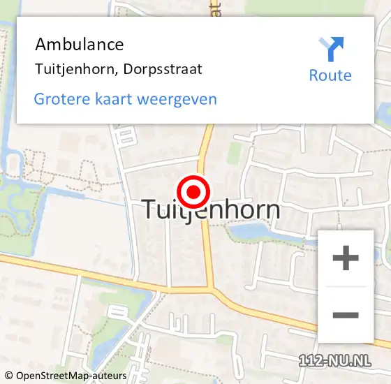 Locatie op kaart van de 112 melding: Ambulance Tuitjenhorn, Dorpsstraat op 10 mei 2024 17:12
