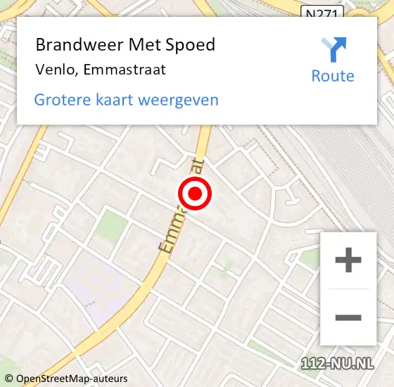 Locatie op kaart van de 112 melding: Brandweer Met Spoed Naar Venlo, Emmastraat op 10 mei 2024 17:16