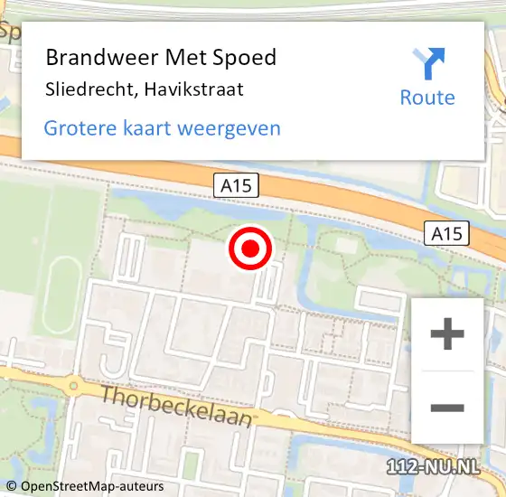 Locatie op kaart van de 112 melding: Brandweer Met Spoed Naar Sliedrecht, Havikstraat op 10 mei 2024 17:28