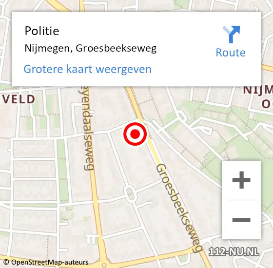 Locatie op kaart van de 112 melding: Politie Nijmegen, Groesbeekseweg op 10 mei 2024 17:28