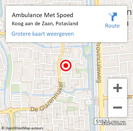 Locatie op kaart van de 112 melding: Ambulance Met Spoed Naar Koog aan de Zaan, Potasland op 10 mei 2024 17:31