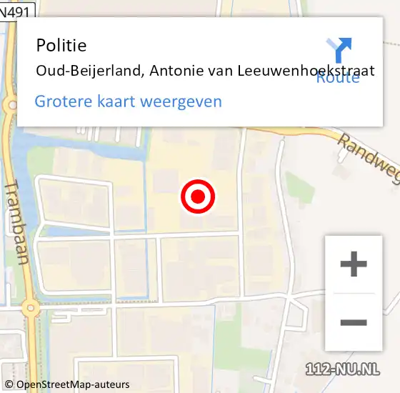 Locatie op kaart van de 112 melding: Politie Oud-Beijerland, Antonie van Leeuwenhoekstraat op 10 mei 2024 17:34