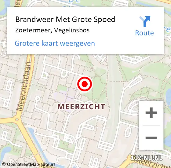 Locatie op kaart van de 112 melding: Brandweer Met Grote Spoed Naar Zoetermeer, Vegelinsbos op 10 mei 2024 17:46