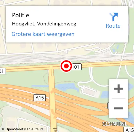 Locatie op kaart van de 112 melding: Politie Hoogvliet, Vondelingenweg op 10 mei 2024 17:46