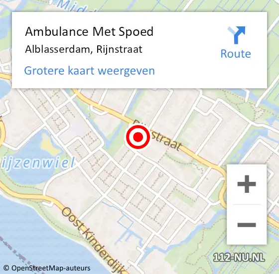 Locatie op kaart van de 112 melding: Ambulance Met Spoed Naar Alblasserdam, Rijnstraat op 10 mei 2024 17:54