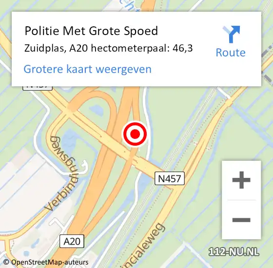 Locatie op kaart van de 112 melding: Politie Met Grote Spoed Naar Zuidplas, A20 hectometerpaal: 46,3 op 10 mei 2024 17:56