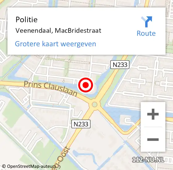 Locatie op kaart van de 112 melding: Politie Veenendaal, MacBridestraat op 10 mei 2024 17:56