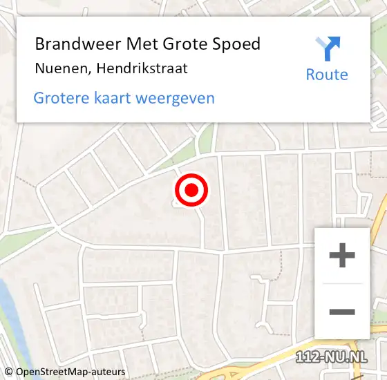 Locatie op kaart van de 112 melding: Brandweer Met Grote Spoed Naar Nuenen, Hendrikstraat op 10 mei 2024 18:11