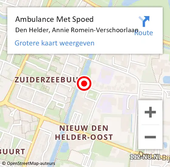 Locatie op kaart van de 112 melding: Ambulance Met Spoed Naar Den Helder, Annie Romein-Verschoorlaan op 10 mei 2024 18:24