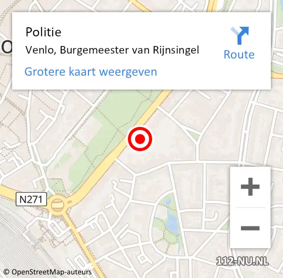 Locatie op kaart van de 112 melding: Politie Venlo, Burgemeester van Rijnsingel op 10 mei 2024 18:28