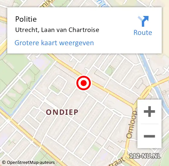 Locatie op kaart van de 112 melding: Politie Utrecht, Laan van Chartroise op 10 mei 2024 18:30