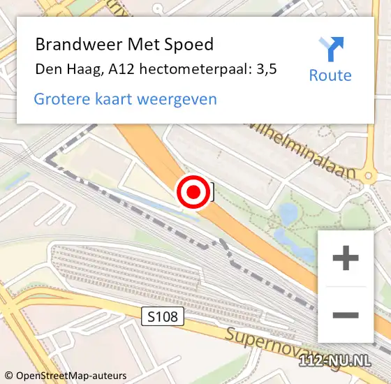 Locatie op kaart van de 112 melding: Brandweer Met Spoed Naar Den Haag, A12 hectometerpaal: 3,5 op 10 mei 2024 18:30