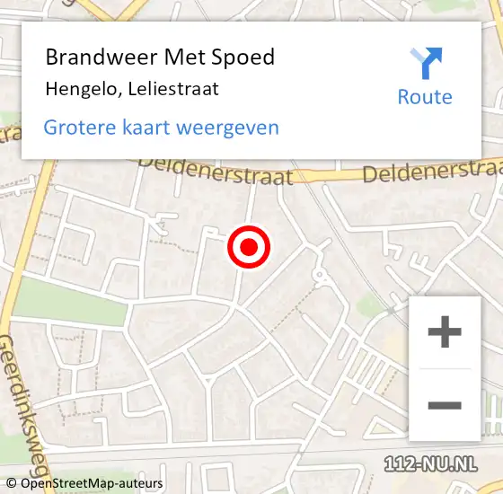 Locatie op kaart van de 112 melding: Brandweer Met Spoed Naar Hengelo, Leliestraat op 10 mei 2024 18:32