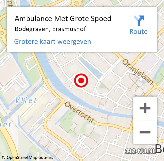 Locatie op kaart van de 112 melding: Ambulance Met Grote Spoed Naar Bodegraven, Erasmushof op 10 mei 2024 18:56