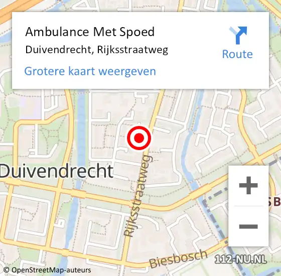 Locatie op kaart van de 112 melding: Ambulance Met Spoed Naar Duivendrecht, Rijksstraatweg op 10 mei 2024 19:00