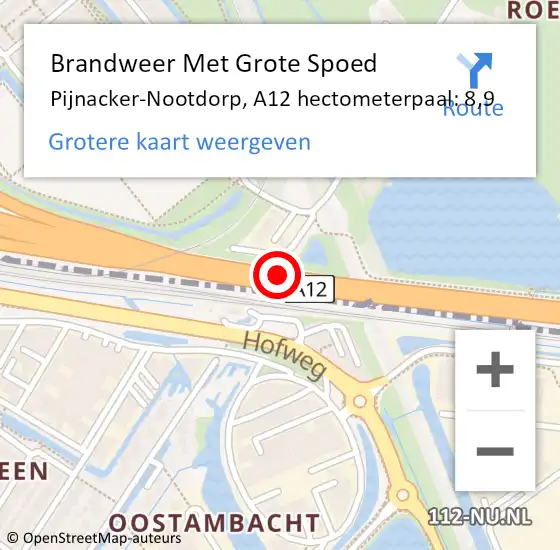Locatie op kaart van de 112 melding: Brandweer Met Grote Spoed Naar Pijnacker-Nootdorp, A12 hectometerpaal: 8,9 op 10 mei 2024 19:01