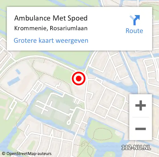 Locatie op kaart van de 112 melding: Ambulance Met Spoed Naar Krommenie, Rosariumlaan op 10 mei 2024 19:29