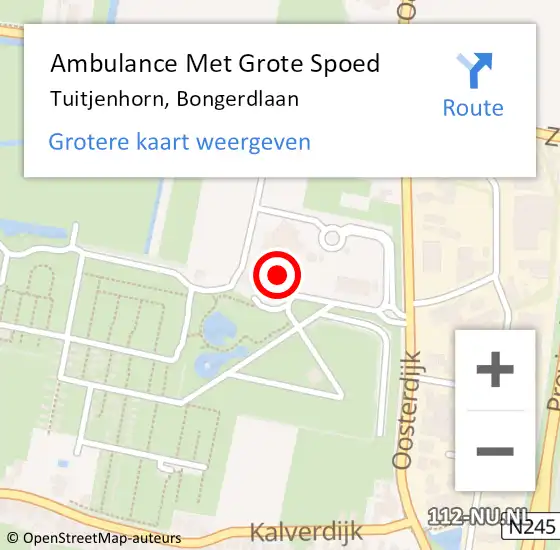 Locatie op kaart van de 112 melding: Ambulance Met Grote Spoed Naar Tuitjenhorn, Bongerdlaan op 10 mei 2024 19:30