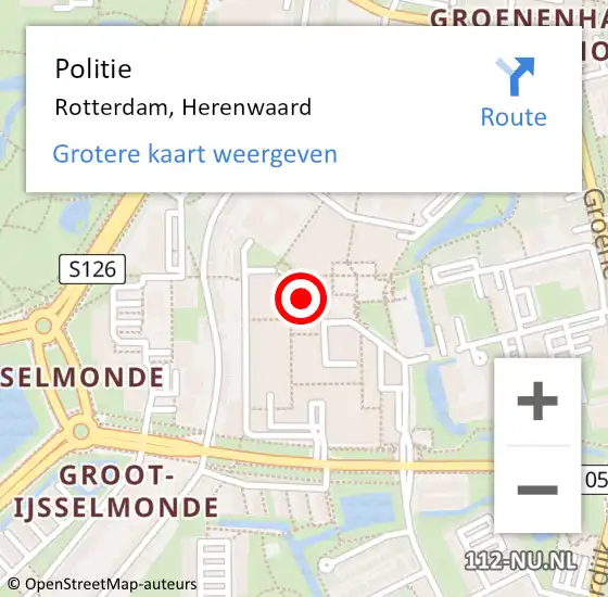 Locatie op kaart van de 112 melding: Politie Rotterdam, Herenwaard op 10 mei 2024 19:33