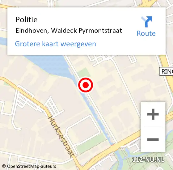 Locatie op kaart van de 112 melding: Politie Eindhoven, Waldeck Pyrmontstraat op 10 mei 2024 19:36