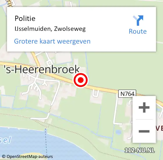 Locatie op kaart van de 112 melding: Politie IJsselmuiden, Zwolseweg op 10 mei 2024 19:40