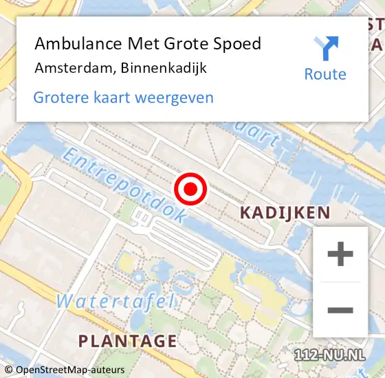 Locatie op kaart van de 112 melding: Ambulance Met Grote Spoed Naar Amsterdam, Binnenkadijk op 10 mei 2024 20:01