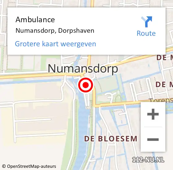 Locatie op kaart van de 112 melding: Ambulance Numansdorp, Dorpshaven op 10 mei 2024 20:07