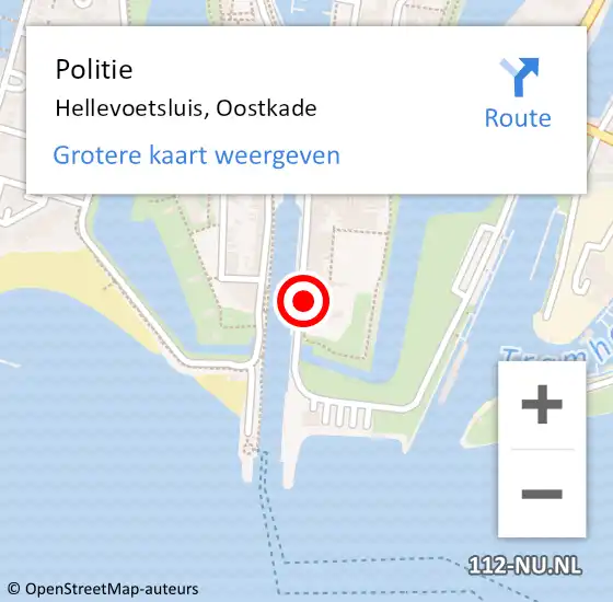 Locatie op kaart van de 112 melding: Politie Hellevoetsluis, Oostkade op 10 mei 2024 20:12