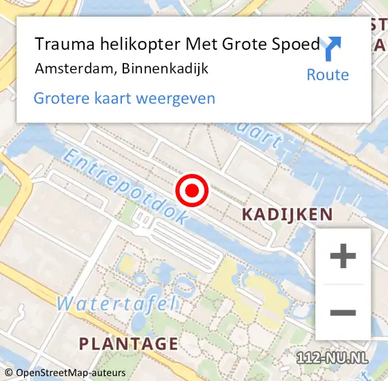Locatie op kaart van de 112 melding: Trauma helikopter Met Grote Spoed Naar Amsterdam, Binnenkadijk op 10 mei 2024 20:16