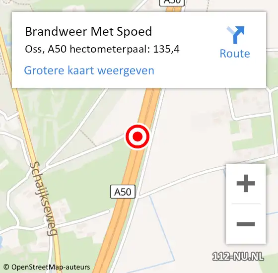 Locatie op kaart van de 112 melding: Brandweer Met Spoed Naar Oss, A50 hectometerpaal: 135,4 op 10 mei 2024 20:38