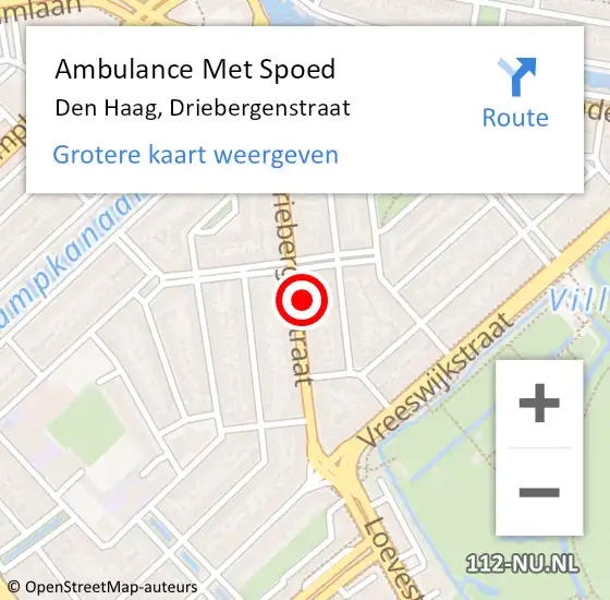 Locatie op kaart van de 112 melding: Ambulance Met Spoed Naar Den Haag, Driebergenstraat op 10 mei 2024 20:51