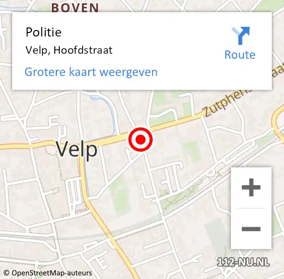 Locatie op kaart van de 112 melding: Politie Velp, Hoofdstraat op 10 mei 2024 20:58