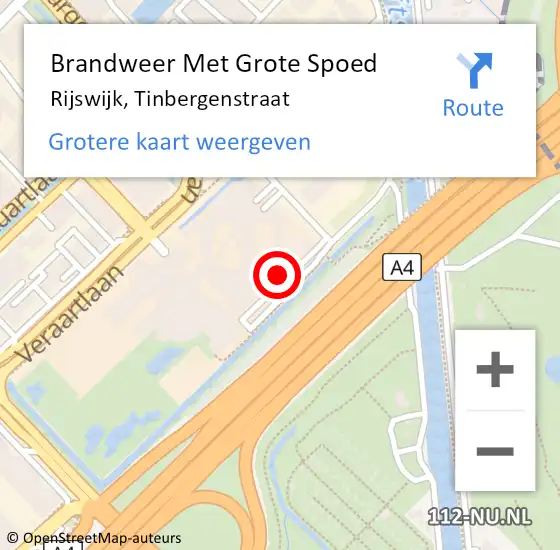 Locatie op kaart van de 112 melding: Brandweer Met Grote Spoed Naar Rijswijk, Tinbergenstraat op 10 mei 2024 21:04