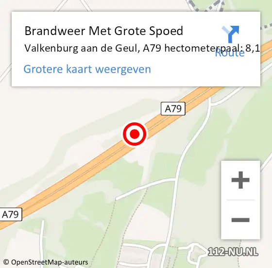 Locatie op kaart van de 112 melding: Brandweer Met Grote Spoed Naar Valkenburg aan de Geul, A79 hectometerpaal: 8,1 op 10 mei 2024 21:16