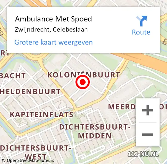 Locatie op kaart van de 112 melding: Ambulance Met Spoed Naar Zwijndrecht, Celebeslaan op 10 mei 2024 21:18