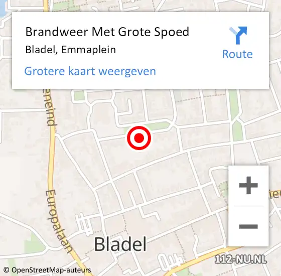 Locatie op kaart van de 112 melding: Brandweer Met Grote Spoed Naar Bladel, Emmaplein op 10 mei 2024 21:52